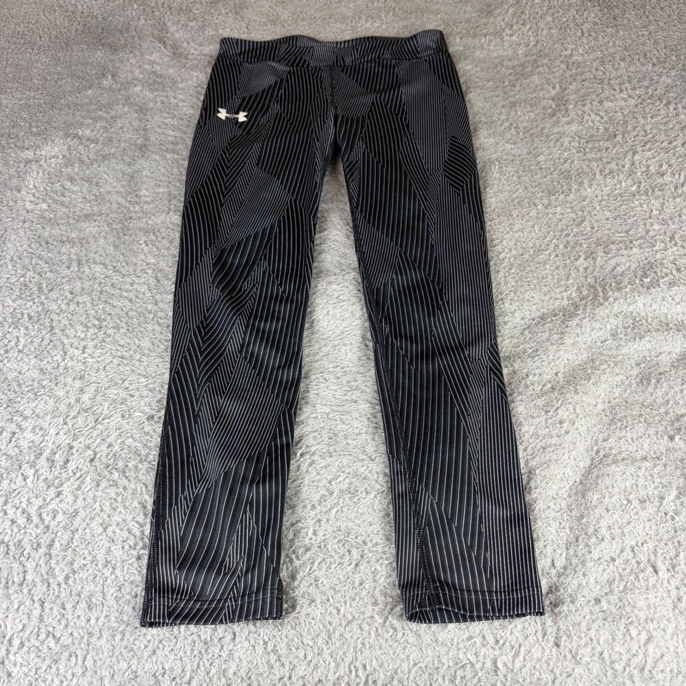 Under Armour HeatGear Leggings Womens Small Black Grey Geometric Stripe Tights